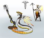 alorix armor helo mercy overwatch reptile scalie sketch snake staff video_games winged_serpent wings 
