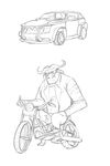  2017 akiric anthro black_and_white bovine buffalo cape_buffalo car chief_bogo clothed clothing disney eyewear hand_in_pocket male mammal monochrome motorcycle simple_background solo sunglasses vehicle white_background zootopia 