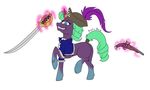  absurd_res annonymouse booty_bay_(character) clothing equine flintlock_pistol friendship_is_magic green_eyes green_hair gun hair hat hi_res horn horse jewelry looking_at_viewer mammal melee_weapon my_little_pony pirate pony ranged_weapon saber_(weapon) scar sword unicorn weapon 