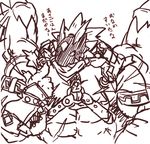  abs biceps clothing dragon gloves horn huge_muscles japanese japanese_text kuroma male mask membranous_wings monochrome muscular pecs reptile scalie sketch solo spikes text translation_request triceps wings 