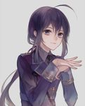  ahoge bad_id bad_pixiv_id black_hair male_focus military military_uniform namazuo_toushirou necktie ponytail purple_eyes smile solo touken_ranbu uniform upper_body zek_(zecola) 