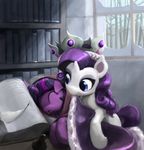  2017 bakuel blue_eyes book crown duo equine feathers female feral friendship_is_magic fur hair horn inside library loose_feather mammal multicolored_hair my_little_pony purple_fur purple_hair quill rarity_(mlp) sleeping twilight_sparkle_(mlp) unicorn white_fur window 