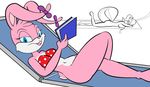  anthro babs_bunny bikini blue_eyes breasts clothing duo female fifi_la_fume fur lagomorph lil_scooter56 looking_at_viewer lying mammal nude pink_fur rabbit skunk smile swimsuit tiny_toon_adventures warner_brothers 