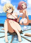  afloat ass backless_outfit bare_back bare_shoulders barefoot biscuit blonde_hair blue_eyes blue_sky braid breasts brown_eyes casual_one-piece_swimsuit cleavage cloud collarbone commentary_request cup darjeeling day food french_braid girls_und_panzer heart inflatable_raft inue_shinsuke large_breasts legs looking_at_viewer looking_back mountain multiple_girls ocean one-piece_swimsuit open_mouth outdoors panjandrum plate red_hair red_swimsuit rosehip saucer short_hair shoulder_blades sky smile swimsuit teacup teapot thighs tied_hair water white_swimsuit 
