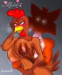  &lt;3 allannocte anthro avian big_breasts bird blush breasts canine chicken duo female fox hand_on_breast imminent_sex male male/female mammal nipples nude predator/prey romantic standing sweat 