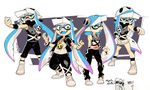  &gt;o&lt; :d :p alternate_costume cosplay full_body guzma_(pokemon) guzma_(pokemon)_(cosplay) inkling mojaranmo multiple_girls open_mouth plumeri_(pokemon) plumeri_(pokemon)_(cosplay) pokemon pokemon_(game) pokemon_sm pose simple_background smile splatoon_(series) splatoon_1 standing team_skull team_skull_grunt team_skull_uniform tongue tongue_out v-shaped_eyebrows white_background 