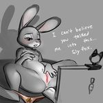  anthro blush clothing computer disney female fur glacierclear grey_fur judy_hopps lagomorph mammal nude panties pussy rabbit solo spread_legs spreading teeth underwear webcam zootopia 