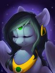  black_hair ear_piercing equine eyebrows eyelashes eyes_closed fan_character feathered_wings feathers female feral green_eyes hair mammal my_little_pony pegasus piercing silentwulv smile solo third_eye wings 