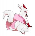  2017 ambiguous_gender big_butt black_claws butt claws clothed clothing english_text fur gomegapokemon looking_at_viewer nintendo panties pink_sclera pok&eacute;mon raised_tail red_eyes red_fur signature simple_background solo text tutu underwear video_games white_background white_fur zangoose 