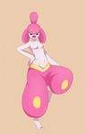  2016 barefoot big_lips breasts clothed clothing featureless_breasts female gomegapokemon hand_on_hip humanoid lips looking_at_viewer medicham navel nintendo pants pok&eacute;mon purple_eyes raised_leg solo topless video_games 