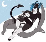  anthro canine clothed clothing duo ear_piercing eyewear female female/female fish fur glasses hair horn hug mammal marine nepetacide piercing shark smile 