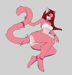  &lt;3 2017 anthro bra breasts butt clothed clothing collar english_text feline female fur hair long_hair lying mammal on_side open_mouth pandora_(artist) pink_fur red_hair signature solo text underwear watermark 