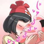  10s 1boy 1girl aaaa_(nijie667565) beanie black_hair blush blush_stickers clefairy collarbone eyes_closed fellatio female_protagonist_(pokemon_sm) hat heart hetero interspecies nintendo oral penis pokemon pokemon_(game) pokemon_sm saliva short_sleeves simple_background text translation_request upper_body 