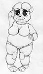  2016 animatronic anthro barely_visible_genitalia bear black_and_white breasts crossgender female five_nights_at_freddy&#039;s freddy_(fnaf) hand_behind_head hand_on_hip inkyfrog machine male mammal monochrome nude pussy robot shortstack simple_background smile solo standing subtle_pussy traditional_media_(artwork) video_games white_background 