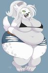  anthro canine clothed clothing female looking_at_viewer mammal nipple_bulge obese overweight smile solo standing tweedabop 