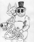  2016 2_heads animatronic anthro bear black_and_white blush canine duo erection exposed_endoskeleton female five_nights_at_freddy&#039;s five_nights_at_freddy&#039;s_2 fox freddy_(fnaf) half-closed_eyes hat inkyfrog machine male male/female mammal mangle_(fnaf) monochrome multi_head musical_note penis robot sex simple_background sitting slightly_chubby top_hat traditional_media_(artwork) video_games white_background 