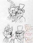  2016 animatronic anthro bear bow_tie canine dialogue duo english_text exposed_endoskeleton female five_nights_at_freddy&#039;s five_nights_at_freddy&#039;s_2 fox freddy_(fnaf) hat inkyfrog machine male male/female mammal mangle_(fnaf) restricted_palette robot simple_background text top_hat video_games white_background 