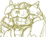  abs anthro armor biceps digimon hair helmet horn hyper hyper_muscles kuroma male monochrome muscular pecs quads scalie sketch solo spikes triceps wargreymon wide_hips 