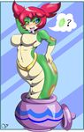  2016 ? anthro blue_eyes breasts cute_fangs featureless_breasts female hair jar jug looking_at_viewer naga navel non-mammal_breasts nude pigtails red_hair reptile rupee scalie shantae:_half-genie_hero shantae_(series) simple_background snake solo tuki yellow_sclera zzvinniezz 