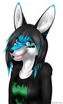  absurd_res anthro black_fur black_hair black_nose blue_eyes blue_fur blue_highlights canine clothed clothing cyan_highlights digital_media_(artwork) female fennec fox fur hair hi_res highlights hybrid jacket looking_at_viewer mammal mary_starlight multicolored_fur open_mouth ranthead simple_background smile solo teeth tongue white_background white_fur wolf 