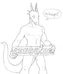 anthro censor_bar dragon english_text erection humor male monochrome penis salamander_(artist) scalie solo text traditional_media_(artwork) 