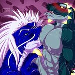  2016 3_fingers abs biceps blue_eyes blue_markings blue_scales blush breastfeeding colored danandnite digital_drawing_(artwork) digital_media_(artwork) dinosaur dragon duo eastern_dragon eye_contact fangs flesh_whiskers grey_nipples grey_penis grey_scales grey_tongue hair hekar horn huge_muscles humanoid_penis hyper hyper_penis lactating light male male/male male_lactation manly markings multicolored_penis multicolored_scales muscular muscular_male nipple_suck nipples nite_(danandnite) no_sclera obliques pecs penis purple_background scales scalie serratus shaded side_view signature simple_background snout sucking theropod two_tone_penis two_tone_scales white_claw white_eyebrows white_hair white_scales yellow_eyes yellow_horn yellow_penis 