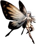  1girl aerie_(bravely_default) artist_request bare_shoulders black_gloves bravely_default:_flying_fairy bravely_default_(series) dress fairy fairy_wings gloves long_hair outstretched_arms pointy_ears short_dress silver_hair smile solo source_request strapless strapless_dress thigh_strap white_dress wings 