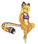  2017 abs alpha_channel amber_eyes anklet anthro black_fur black_nose blonde_hair bottomless bra bracelet breasts cheetah cleavage clothed clothing feline female fur hair hi_res hindpaw jewelry lips long_hair looking_at_viewer mammal navel necklace paws scorpdk sitting smile solo spots teeth thick_thighs underwear yellow_fur 