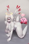  02_(kirby) 1_eye :d alternate_species ambiguous_gender band-aid bandage big_breasts blue_eyes blush breasts crossgender english_text female hair halo humanoid humanoidized jlullaby kirby kirby_(series) mouthless nintendo not_furry nude open_mouth red_sclera short_hair text video_games waddling_head white_hair 
