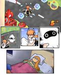  1girl :| bed blanket blooper closed_mouth comic driving gameplay_mechanics go_kart headphones holding inkling left-to-right_manga lying mario_(series) mario_kart mario_kart_8 meteor_maiden pillow pointy_ears racing riding road silent_comic splatoon_(series) splatoon_1 squid super_mario_bros. super_mario_world tentacles thinking under_covers watermark web_address yoshi 