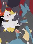  balls blush braixen cum cum_in_mouth cum_inside cum_on_penis frottage group group_sex lucario male male/male nintendo oral penis pok&eacute;mon sex simple_background threesome tongue tongue_out video_games winick-lim zoroark 