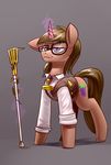  brown_hair clothed clothing cutie_mark detailed_background equine eyewear feral glasses hair hooves horn mammal my_little_pony purple_eyes smile solo standing underpable unicorn 