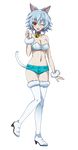  animal_ears aqua_shorts bare_shoulders bell bell_collar blue_hair boots bra breasts cat_ears cleavage collar collarbone eyebrows_visible_through_hair fake_animal_ears full_body hairband highres infinite_stratos large_breasts looking_at_viewer navel one_eye_closed open_mouth red_eyes sarashiki_tatenashi shiny shiny_skin short_hair short_shorts shorts solo strapless strapless_bra thigh_boots thighhighs transparent_background underwear white_footwear white_hairband white_legwear 
