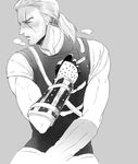  1boy blush geralt_of_rivia kiricloud male_focus monochrome solo steam the_witcher the_witcher_3 