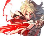  armor azuki_(azuki-taste) blonde_hair clarent fate/apocrypha fate_(series) green_eyes highres long_hair mordred_(fate) mordred_(fate)_(all) ponytail solo sword weapon 