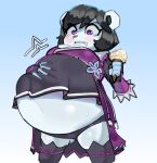 anthro bear belly belly_squish big_belly bloated blush bodily_fluids clenched_teeth clothed clothing dessert dress drooling female food freedom_planet galaxytrail giant_panda hair hi_res ice_cream ice_cream_cone mammal navel neera_li nuumatic panties raised_clothing raised_dress saliva short_hair skindentation solo squish stuffing sweat_droplets teeth underwear