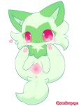 &lt;3 anus blush cheek_tuft clitoris digital_drawing_(artwork) digital_media_(artwork) facial_tuft female feral fluffy fluffy_tail fur generation_9_pokemon genitals green_body green_fur hi_res nakimayo nintendo pink_anus pink_paws pink_pussy pokemon pokemon_(species) presenting presenting_pussy pussy red_eyes red_nose simple_background solo solo_focus spread_pussy spreading sprigatito tail tuft urethra white_background