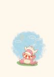  animal_focus artist_name blue_sky closed_eyes cloud colored_skin commentary_request highres no_humans open_mouth pink_skin pokemon pokemon_(creature) simple_background sitting sky slowking sun twitter_username white_background zozozoshion 