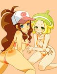  2girls artist_request ass bel bel_(pokemon) bell_(pokemon) bikini blush breasts cleavage covering multiple_girls pokemon pokemon_(game) pokemon_bw swimsuit touko_(pokemon) white 