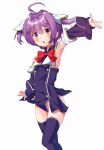  arm_up armpits breasts detached_sleeves forz highres myu_(quiz_magic_academy) no_panties open_mouth purple_eyes purple_hair quiz_magic_academy school_uniform sideboob small_breasts thighhighs two_side_up 