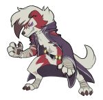 2021 3_toes 4_fingers ambiguous_gender anthro bandage belt biped claws clothing digitigrade dipstick_ears feet fingers floofangel full-length_portrait fur generation_7_pokemon grin hair looking_at_viewer lycanroc midnight_lycanroc multicolored_body multicolored_ears multicolored_fur nintendo pawpads pokemon pokemon_(species) portrait purple_eyes red_body red_fur simple_background smile solo standing tail teeth toe_claws toes two_tone_body two_tone_fur white_background white_body white_fur