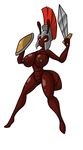 ant breasts female helmet insect lordstevie myrmidon nipples nude plain_background shield solo sword thorax warrior weapon white_background 