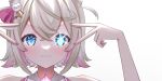  1girl :3 blonde_hair blush close-up closed_mouth commentary crossed_bangs double-parted_bangs double_v english_commentary hair_between_eyes haru_hhmn highres hololive hololive_english hoshino_ai&#039;s_pose hoshino_ai_(oshi_no_ko) looking_at_viewer mococo_abyssgard multicolored_hair nail_polish oshi_no_ko pink_eyes pink_hair pink_nails shirt short_hair simple_background solo sparkling_eyes streaked_hair two-tone_hair two_side_up upper_body v v-shaped_eyebrows v_over_eye virtual_youtuber white_background white_shirt 