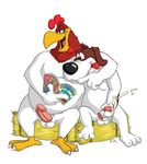  anthro avian balls beak bird black_nose canine chicken chubby cum cumshot dog duo erection foghorn_leghorn gay looney_tunes magazine male mammal masturbation orgasm overweight penis plain_background rooster sheath the_barnyard_dawg tongue unknown_artist warner_brothers white_background 