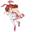  animal_ears aqua_eyes asahina_yurina back breasts bunny_ears butt_crack covering covering_breasts hairu high_heels large_breasts legs long_hair lying on_side pink_footwear pink_legwear red_hair ribbon shoes solo super_real_mahjong thighhighs topless twintails undressing white_legwear 