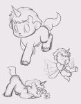 2012 child digital_drawing_(artwork) digital_media_(artwork) equid equine eyes_closed feral flying happy hooves horn laugh looking_at_viewer male mammal monochrome osamu_tezuka sanrio short_tail sketch solo standing tail unico unico_(series) unicorn walking whimsy-floof wings young