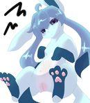  1girl blue_eyes blue_hair blush breasts feet female furry glaceon long_hair looking_at_viewer lying lying_on_back nipples on_back pawpads paws pokemon pussy shiny simple_background soles solo spread_toes tail toe_spread toes uncensored 