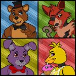  2017 animatronic avian bear bird bonnie_(fnaf) canine chica_(fnaf) chicken cupcake_(fnaf) eye_patch eyewear five_nights_at_freddy&#039;s fox foxy_(fnaf) freddy_(fnaf) hat hook lagomorph machine mammal rabbit robot stormblaze-pegasus top_hat video_games 