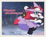 blue_eyes braixen christmas christmas_clothing christmas_headwear clothing eyewear freckles generation_6_pokemon gift gingy_(gingy_k_fox) gingy_k_fox glasses hat headgear headwear holidays nintendo pokemon pokemon_(species) santa_hat solo