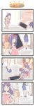  4koma animal_ears bag bangs bare_shoulders barefoot blue_footwear blue_jacket blush blush_stickers bow brown_hair camisole carrying cat_ears cat_girl cellphone comic diaper eyebrows_visible_through_hair fleeing flying_sweatdrops hair_bow high_heels highres holding holding_cellphone holding_hands holding_phone jacket long_hair minigirl navel nazoani_museum original phone pointing pointing_forward purple_hair running shoes shoulder_bag silent_comic skirt sleeveless smartphone strap_slip sweatdrop topless 